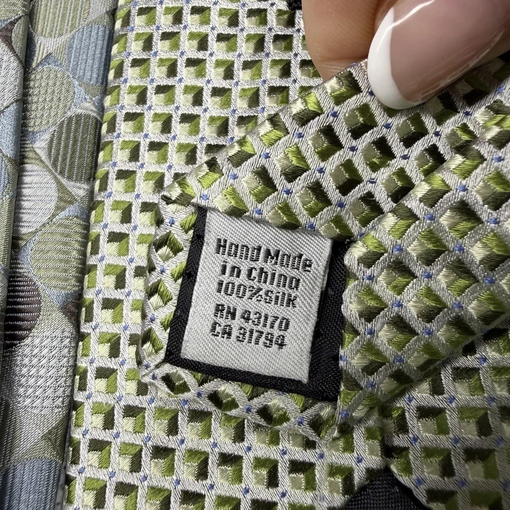 Geoffrey Beene Tie Set‎ Mens One Size Green Geometric Silk Made In China Necktie